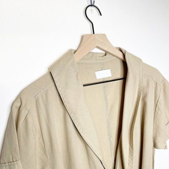 Boyish The Ezra Belted Midi Wrap Dress Short Sleeve Cotton Tan Size XS - Picture 3 of 9